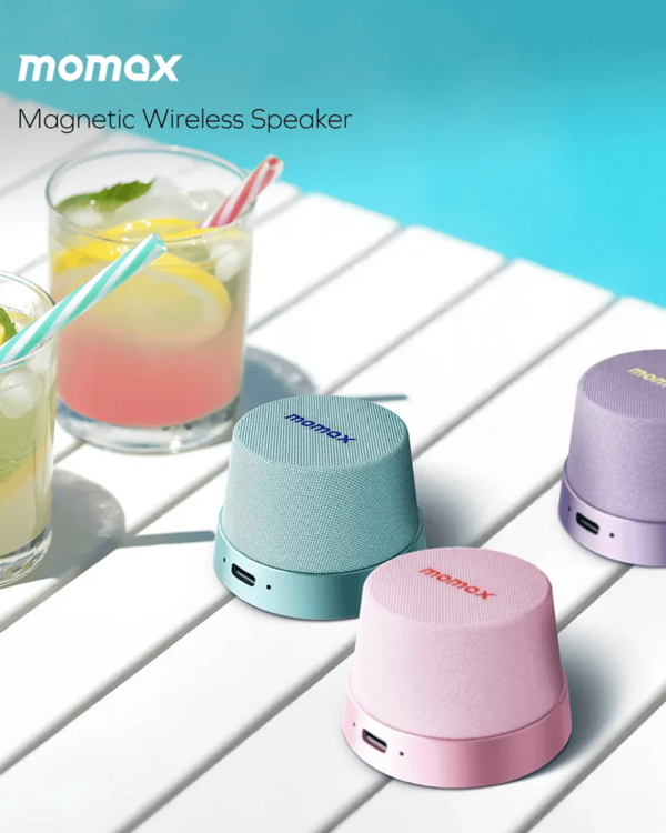 Momax 1-Vibe Go Magnetic Wireless Taşınabilir Kablosuz Hoparlör Pink - Image 1