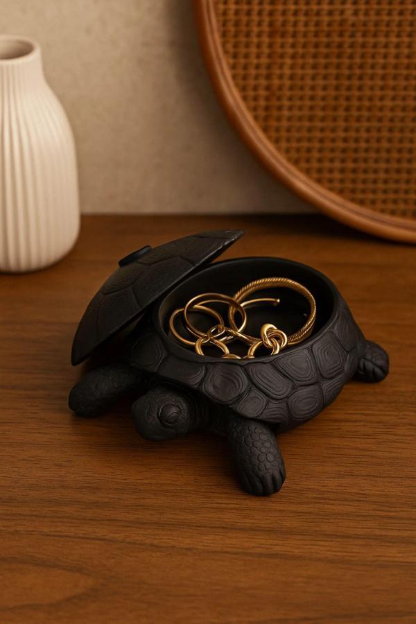 Kaplumbağa Figürlü Kapaklı Dekoratif Obje Takı Organizeri Lokumluk Sunumluk Şık Hediye Seçeneği - Image 1