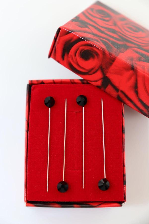 4lü Pırlanta Taşlı Siyah Eşarp Iğnesi. Eşarp Iğnesi. Şal Iğnesi. Türban Iğnesi. Başörtü Iğnesi - Image 1