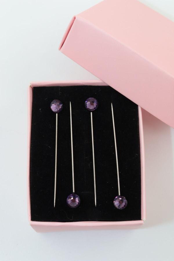 4lü Pırlanta Taşlı Mor Eşarp Iğnesi. Eşarp Iğnesi. Şal Iğnesi. Türban Iğnesi. Başörtü Iğnesi - Image 1