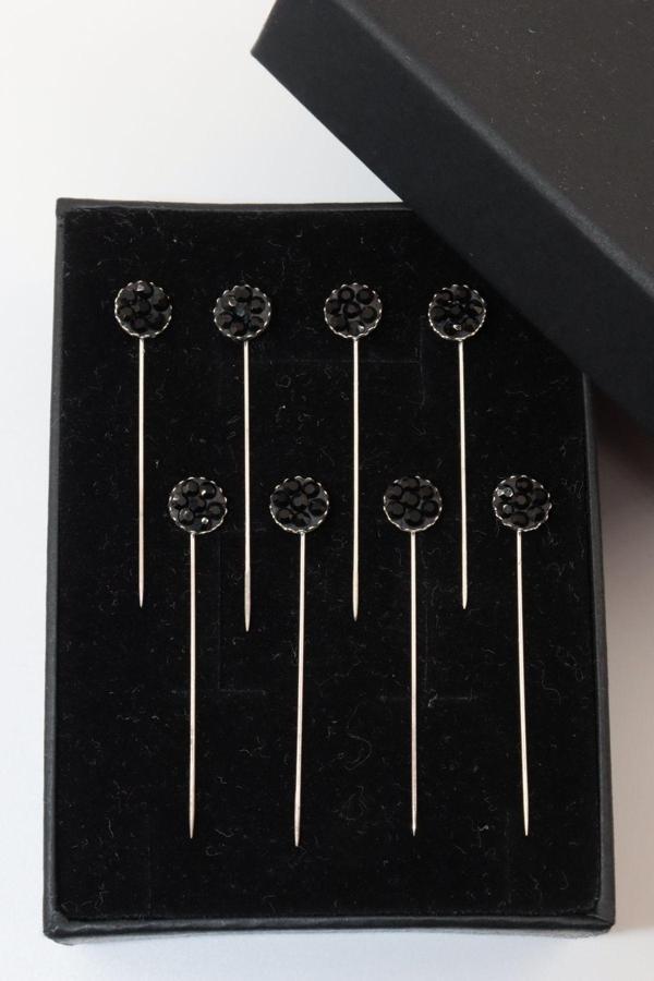 8li Kristal Taşlı Siyah Eşarp Ve Şal Iğnesi. Eşarp Iğnesi. Şal Iğnesi. Türban Iğnesi. Başörtü Iğnesi - Image 1