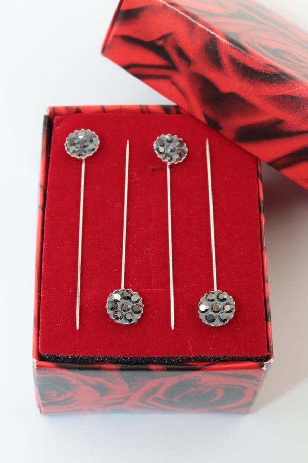 4lü Gri Taşlı Eşarp Iğnesi. Eşarp Iğnesi. Şal Iğnesi. Türban Iğnesi. Başörtü Iğnesi. - Image 1