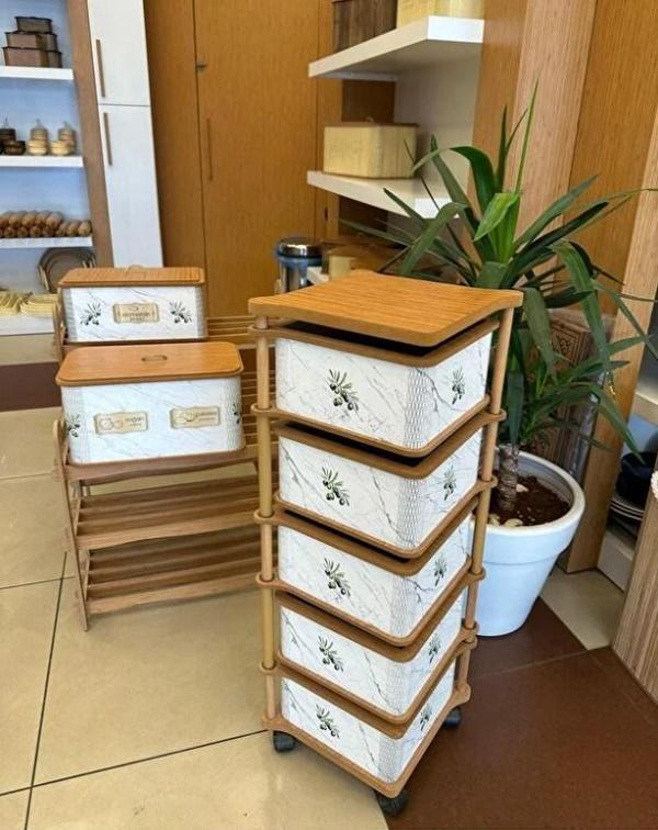 Ahşap Kare Sebzelik 5 Katlı Yana Açılır Patates Soğan Tekerlekli Sebzelik Zeytin - Image 1
