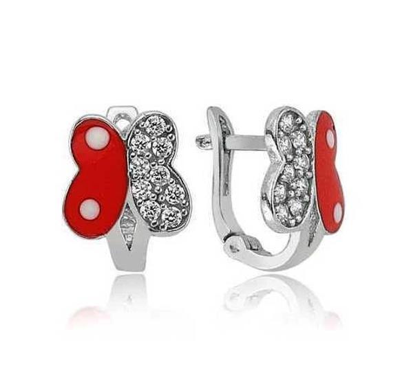 Supertrend Gümüş Taşlı Kırmızı Kelebek Küpe - Image 1