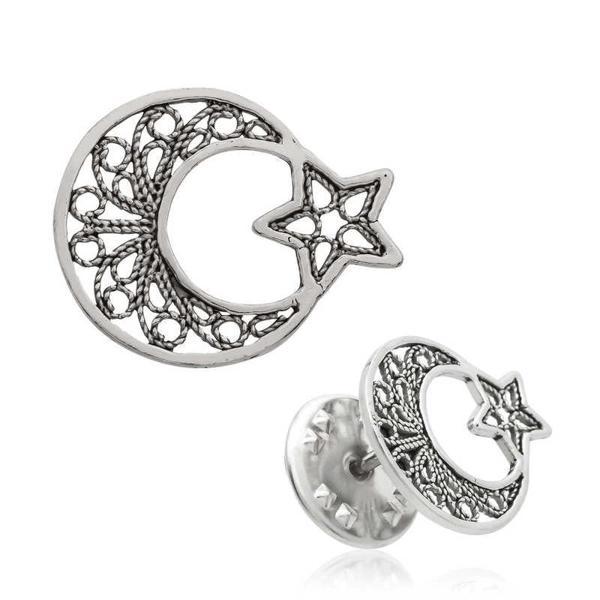 Supertrend Gümüş Telkari Ay Yıldız Rozet - Image 1