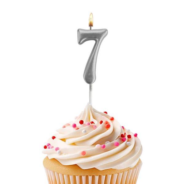 7 Rakam Gümüş Çubuk Mum 7cm - Image 1