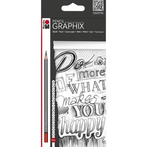 Supertrend Graphix Pencil Dereceli Kalem Karakalem Eskiz Çizim Seti 12'li 6B-5H - Image 1