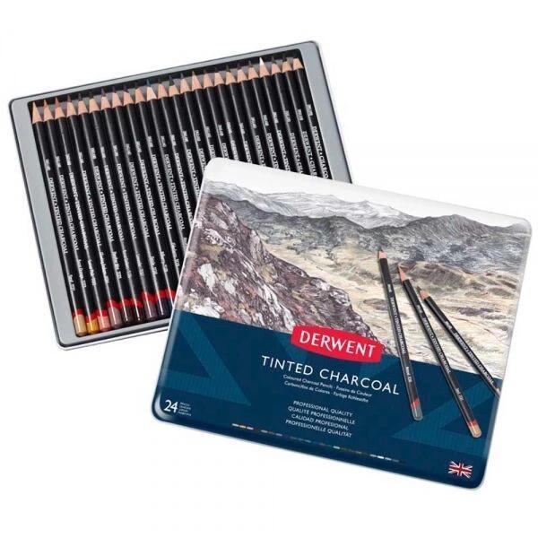 Supertrend Tinted Charcoal Renkli Kömür Füzen Karakalem Eskiz Çizim Seti 24'lü Teneke Kutu - Image 1