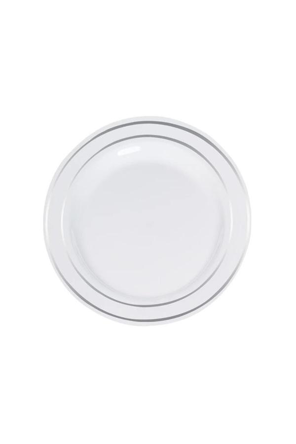 Supertrend Lüks Plastik Tabak Gümüş Yaldızlı Beyaz 19cm 6lı - Image 1