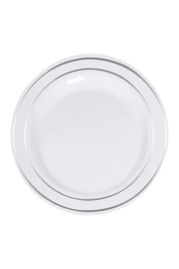 Supertrend Lüks Plastik Tabak Gümüş Yaldızlı Beyaz 26cm 6lı - Image 1