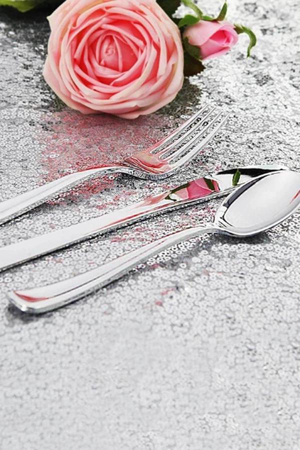 Supertrend 54 Parça Metal Görünümlü Plastik Çatal Bıçak Kaşık Set - Image 1