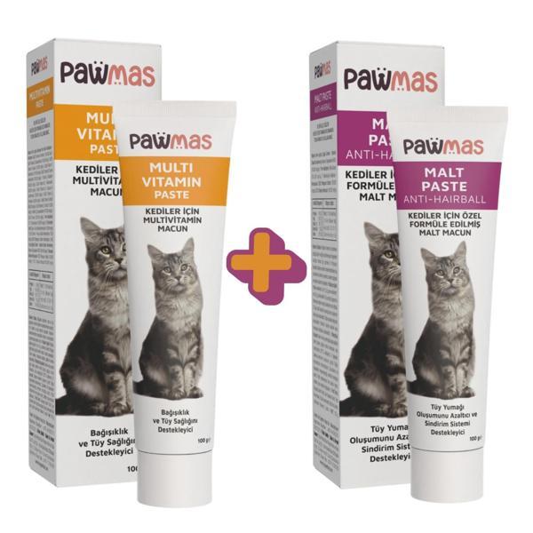 Pawmas Malt Paste (Anti Hairball)+Multi Vitamin Paste Kedi Macunu 100GR  - Image 1