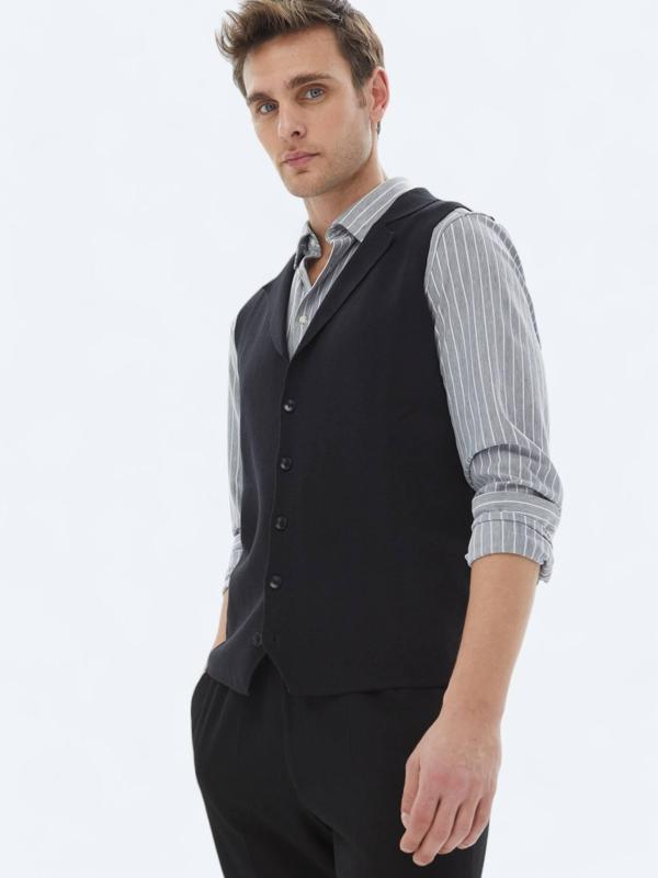 Siyah Regular Fit Casual Örme Triko Yelek - Image 1