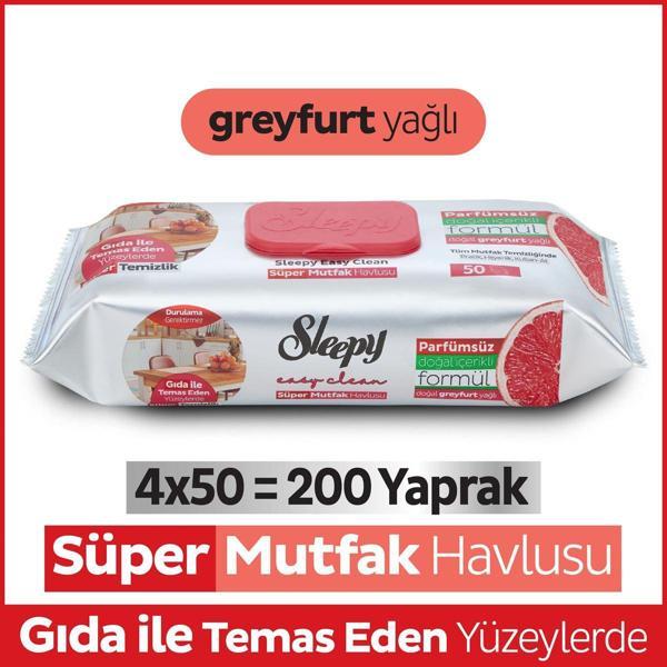 Sleepy Easy Clean Süper Yüzey Tem.Mutfak Havlusu&Mendili Greyfurt Yağlı 4X50 (200 Yaprak) - Image 1