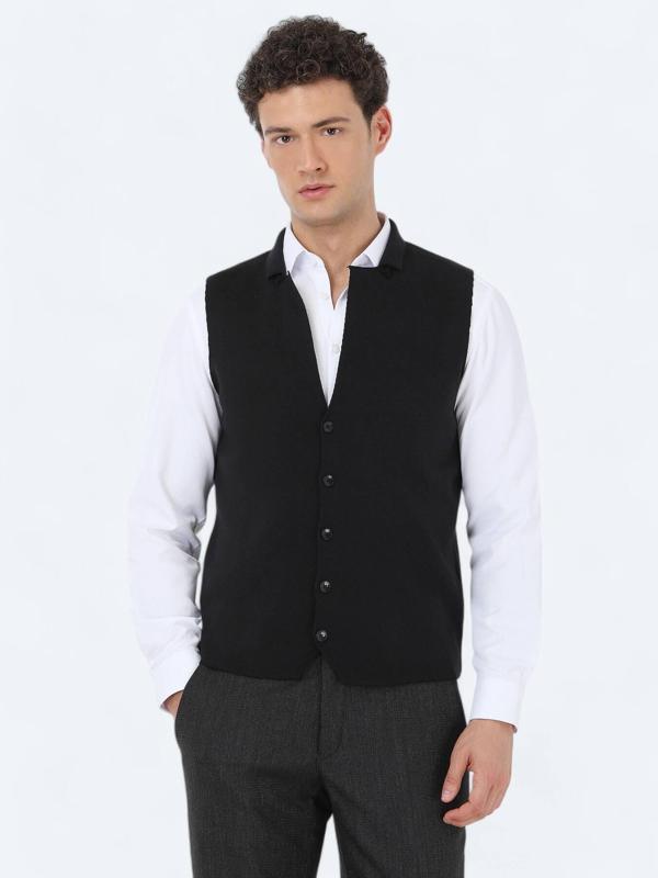 Siyah Regular Fit Casual Örme Triko Yelek - Image 1
