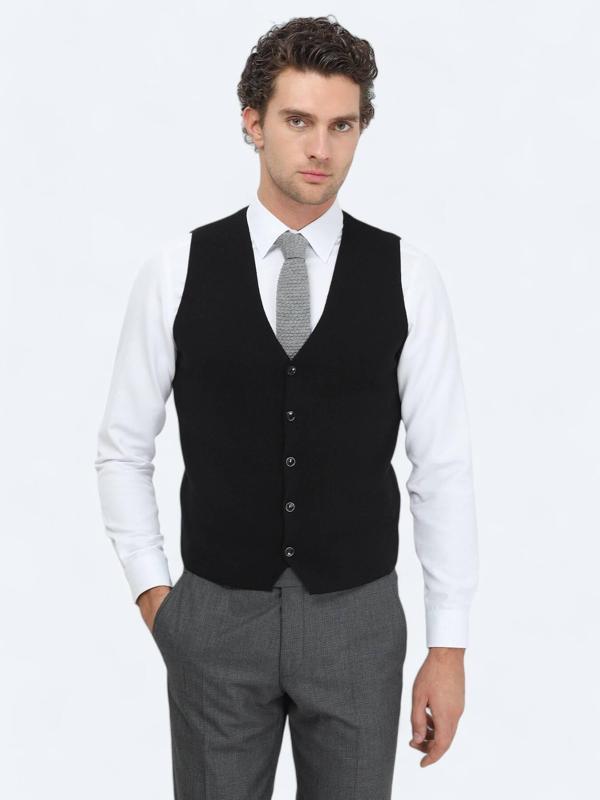 Siyah Regular Fit Casual Örme Triko Yelek - Image 1