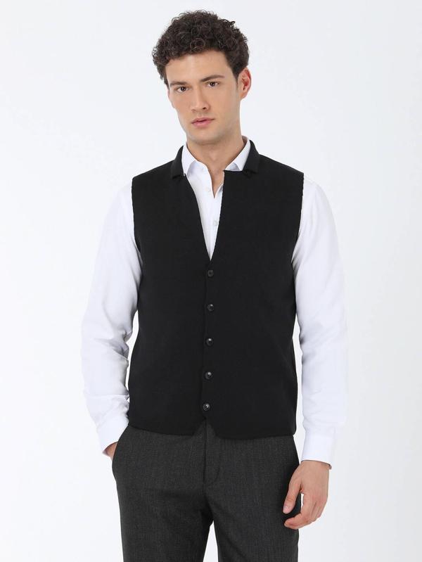 Siyah Regular Fit Casual Örme Triko Yelek - Image 1