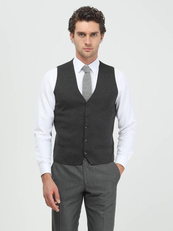 Antrasit Regular Fit Casual Örme Triko Yelek - Image 1