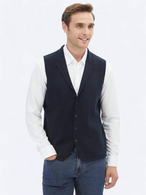 Lacivert Regular Fit Casual Örme Triko Yelek - Image 1