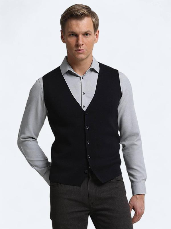 Lacivert Regular Fit Casual Örme Triko Yelek - Image 1