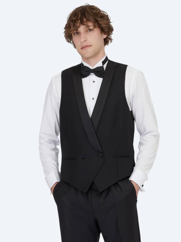 Siyah Slim Fit Şal Yaka Klasik Yelek - Image 1