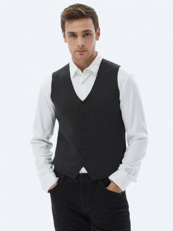 Antrasit Regular Fit Casual Örme Triko Yelek - Image 1