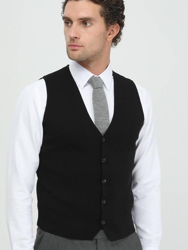Siyah Regular Fit Casual Örme Triko Yelek - Image 1