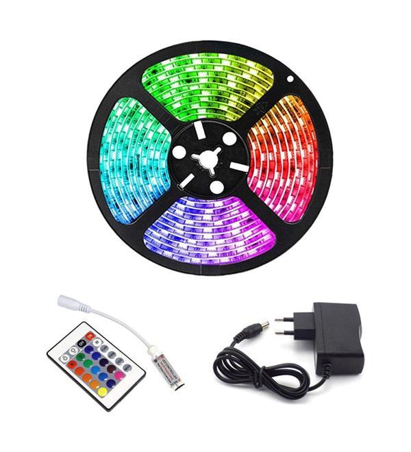 Rgb Şerit 5 Metre 16 Renkli Kumandalı Adaptörlü Çift Taraflı Bant - Image 1