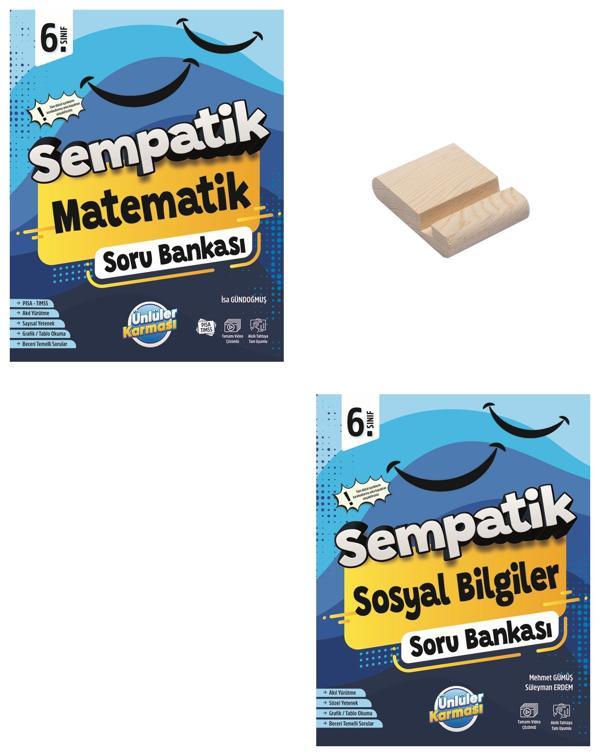 6. Sınıf Sempatik Matematik ve Sosyal Bilgiler Soru Bankası + Telefon Standı - Ünlüler Karması Yayınları - Image 1
