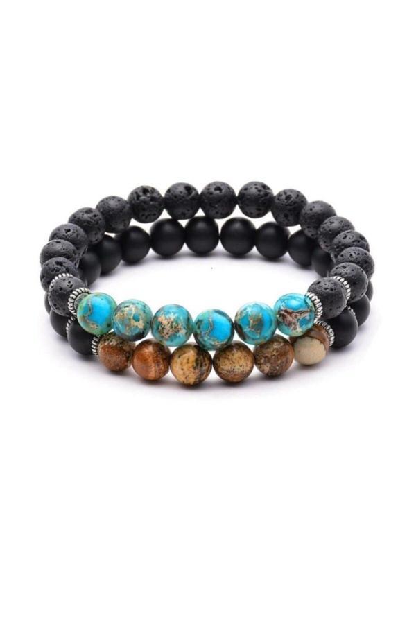 Alnis Atelier Varisit, Jasper, Oniks Ve Lav Taşı Doğal Taş Bileklik 2Li Kombin - Image 1