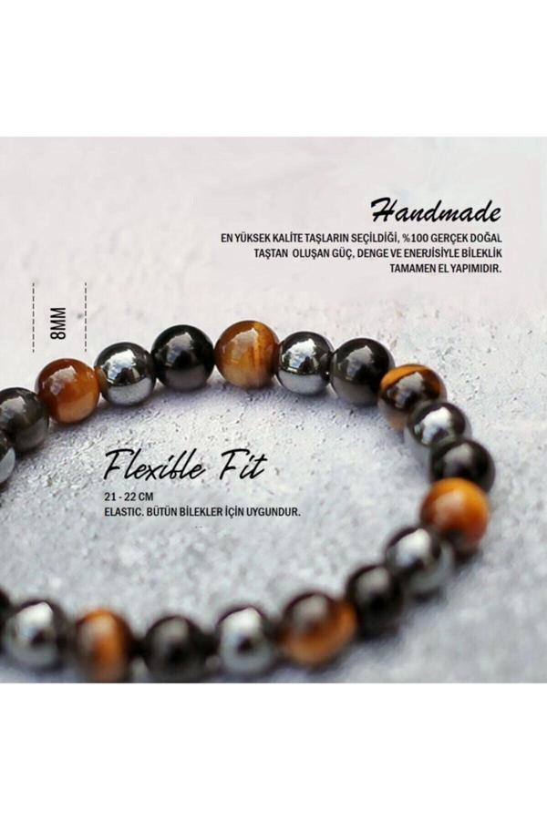 Alnis Atelier Kaplan Gözü, Obsidyen Ve Hematit Doğal Taş Bileklik - Image 1