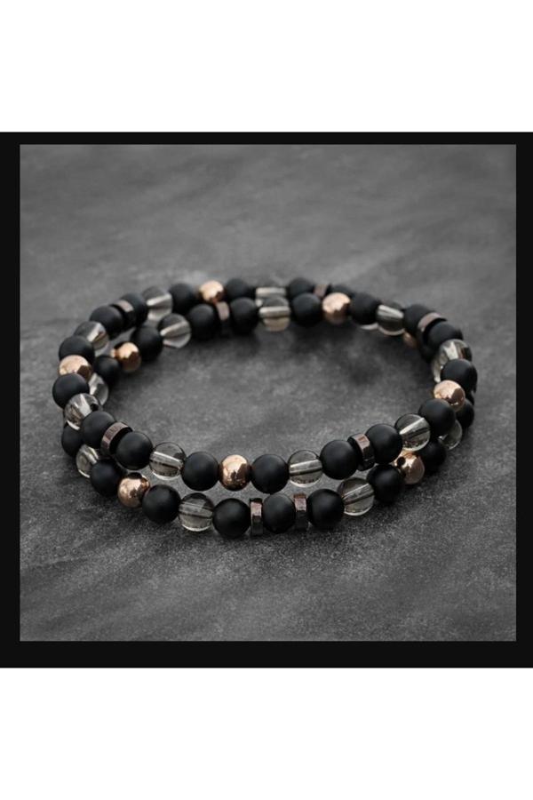 Alnis Atelier Dumanlı Kuvars, Mat Oniks Ve Hematit Doğal Taş Bileklik 2Li Kombin - Image 1
