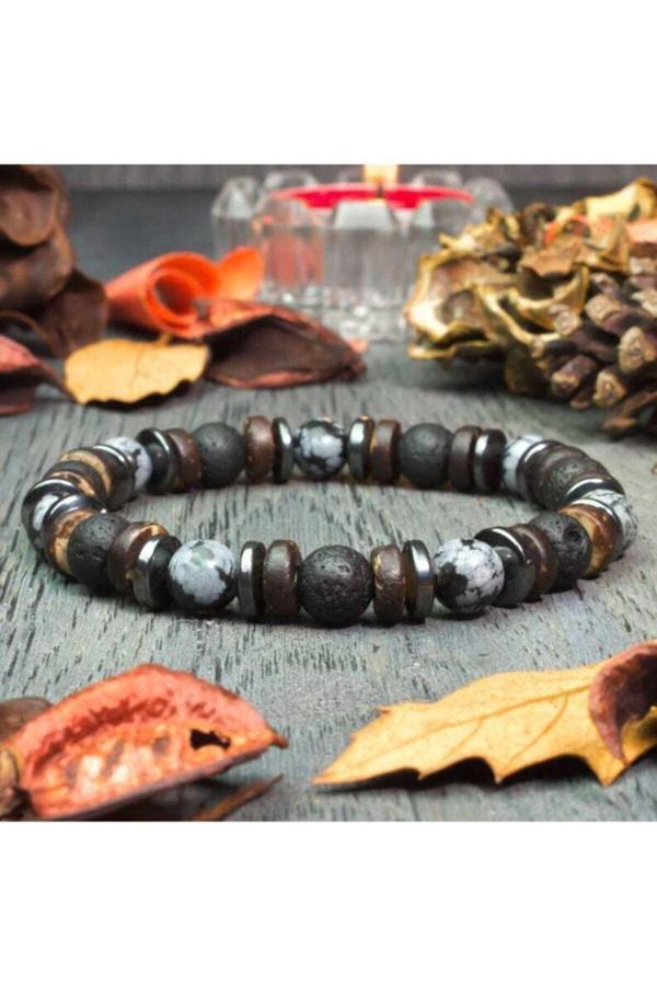 Alnis Atelier Obsidyen Ve Lav Taşı Doğal Taş Erkek Bileklik - Image 1