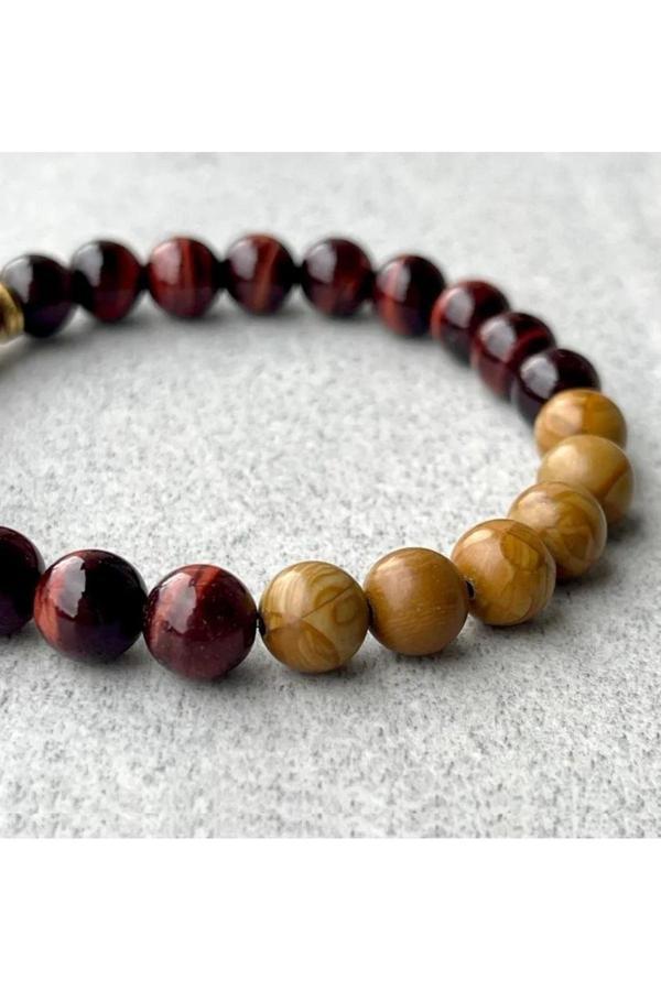 Alnis Atelier Ardıç Ağacı Ve Kızıl Kaplan Gözü Doğal Taş Bileklik - Image 1