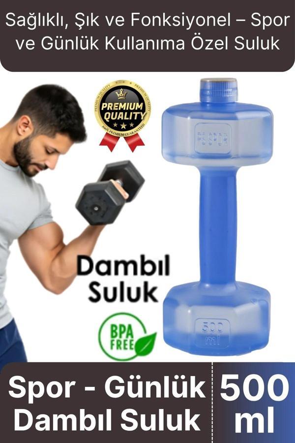 Özel Üretim Fitness Spor Okul Koşu Bpa İçermeyen Plastik Matara Günlük Mavi Dambıl Suluk 500 ml - Image 1
