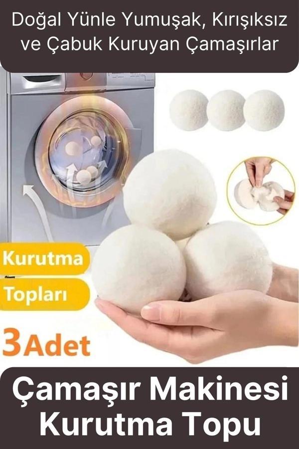 Sürtünme Engellen Kırışıklık Azaltıcı Çabuk Kuruma Yün Çamaşır Makinesi Kurutma Topu Yumuşatıcı 3'lü - Image 1