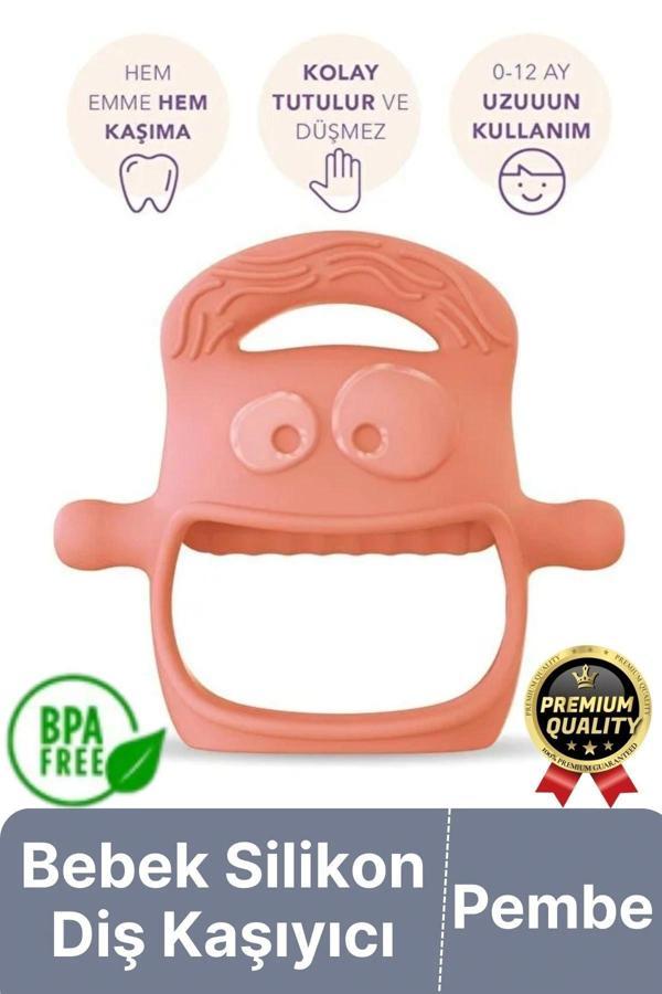 Eğlenceli Yumuşak Esnek Bpa İçermeyen Diş Çıkarma Dönemi Kaşıma Silikon Pembe Bebek Diş Kaşıyıcı - Image 1