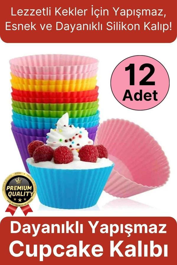 Yeni Üretim Esnek Dayanıklı Yapışmaz BPA İçermez Fırın Silikon Kek Muffin Cupcake Kalıbı 12 Adet - Image 1