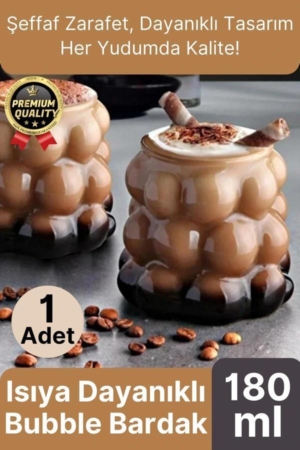Özel Çeyiz Şeffaf İnce Şık Latte Meşrubat Kahve Çay Borosilikat Üzüm Model Bubble Bardak 180 Ml - Image 1