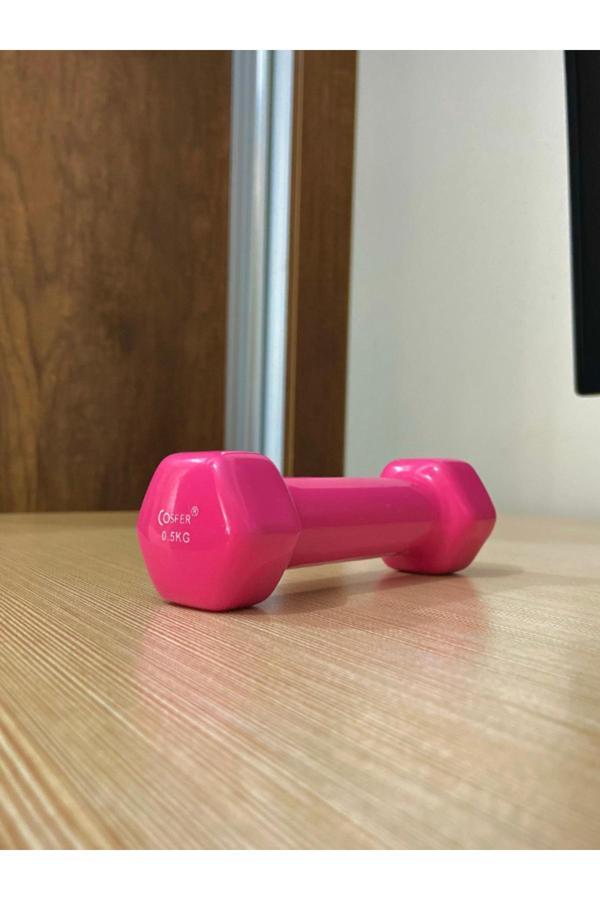Cosfer 0,5 Kg Pembe Vinyl Kaplı Demir Dambıl 1 Adet Fitness - Image 1