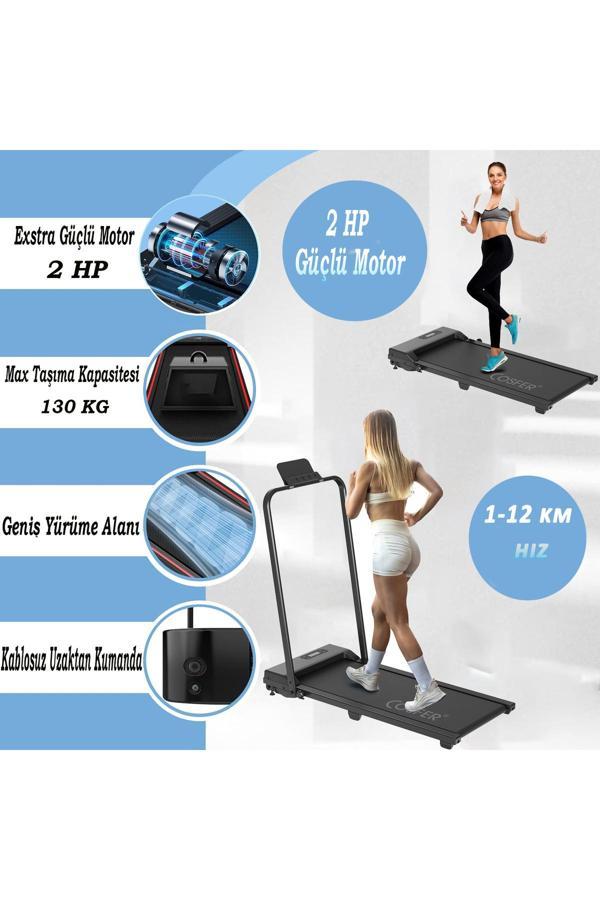 Cosfer Güçlü 2 Hp Yürüyüş Ve Koşu Bandı Katlanabilen 130 Kilo Taşıma Kapasiteli 1-12 Km Hız Kumandalı - Image 1