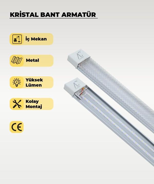 60W Beyaz Kristal  Led Bant Armatür 3200K Sarı Işık - Image 1