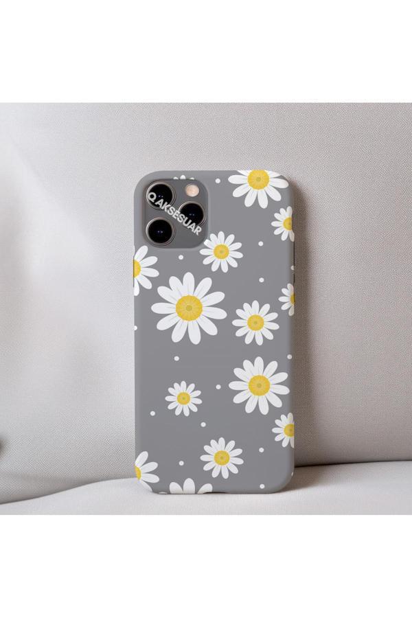 Q Aksesuar İphone 13 Pro Uyumlu Papatya Desenli İçi Kadife Silikon Tasarım Telefon Kılıfı Kapak - Image 1
