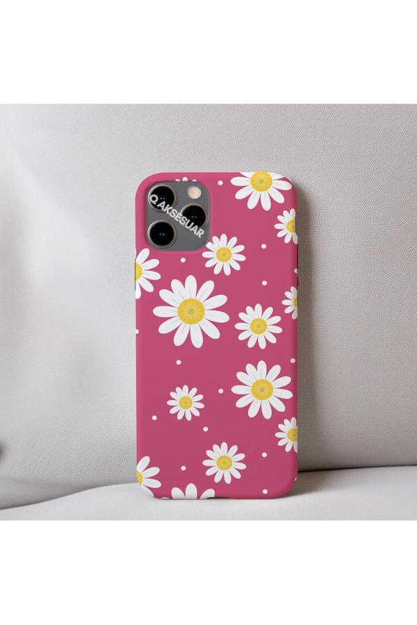 Q Aksesuar İphone 14 Plus Uyumlu Papatya Desenli İçi Kadife Silikon Tasarım Telefon Kılıfı Kapak - Image 1