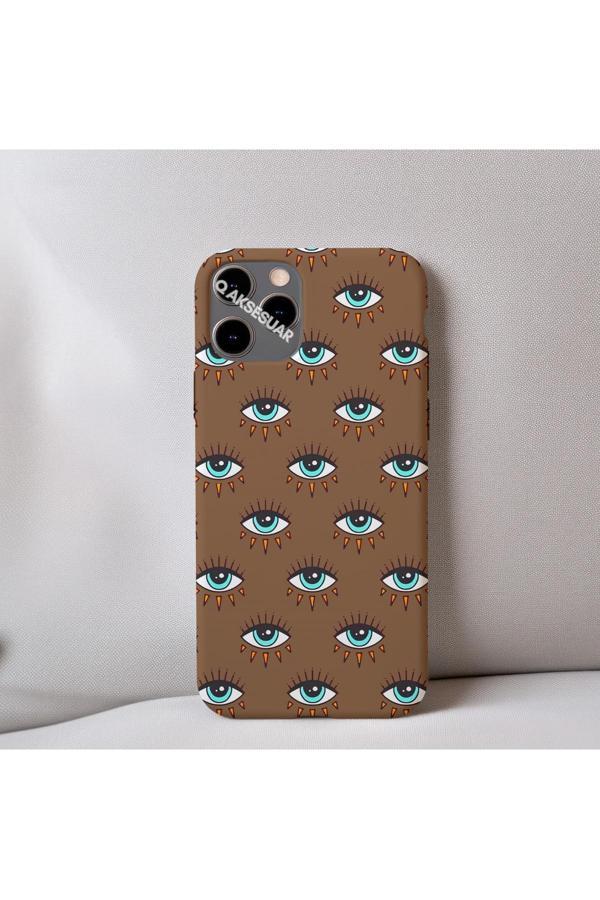 Q Aksesuar İphone 14 Pro Uyumlu İçi Kadife Göz Desenli Telefon Kılıfı - Image 1