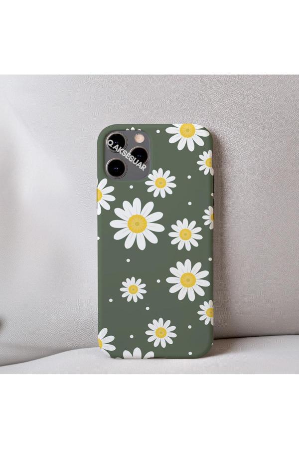 Q Aksesuar İphone 13 Uyumlu Papatya Desenli İçi Kadife Silikon Tasarım Telefon Kılıfı Kapak - Image 1