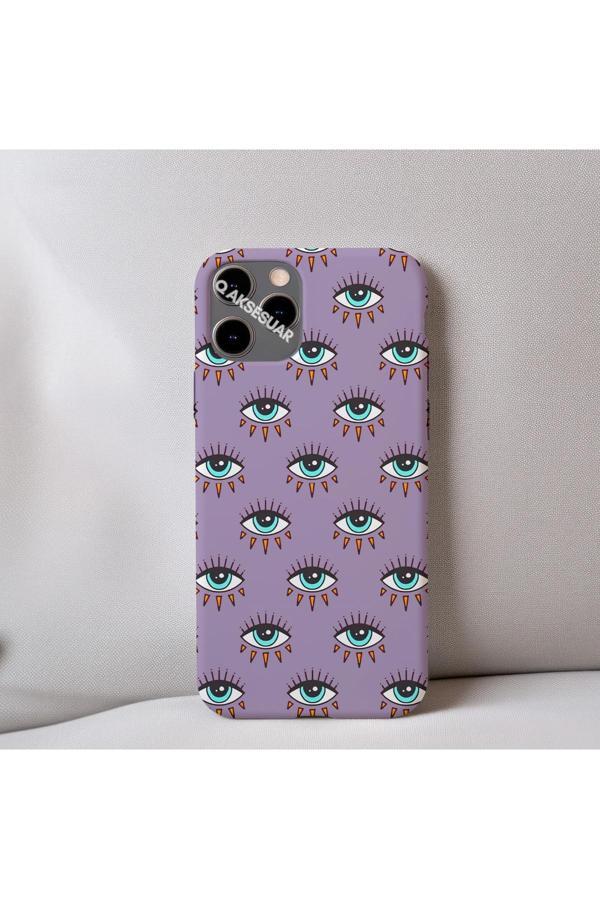 Q Aksesuar İphone 14 Pro Uyumlu İçi Kadife Göz Desenli Telefon Kılıfı - Image 1