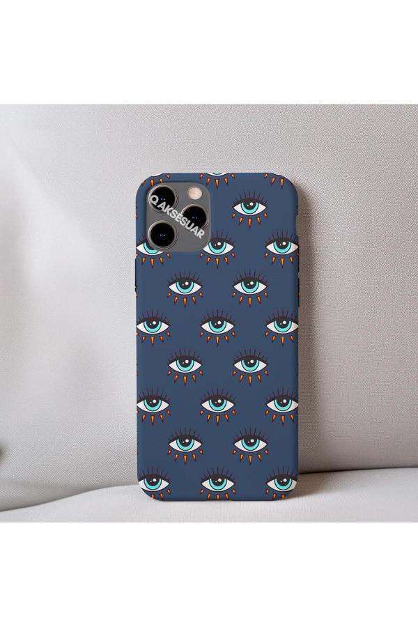 Q Aksesuar İphone 14 Uyumlu İçi Kadife Göz Desenli Telefon Kılıfı - Image 1