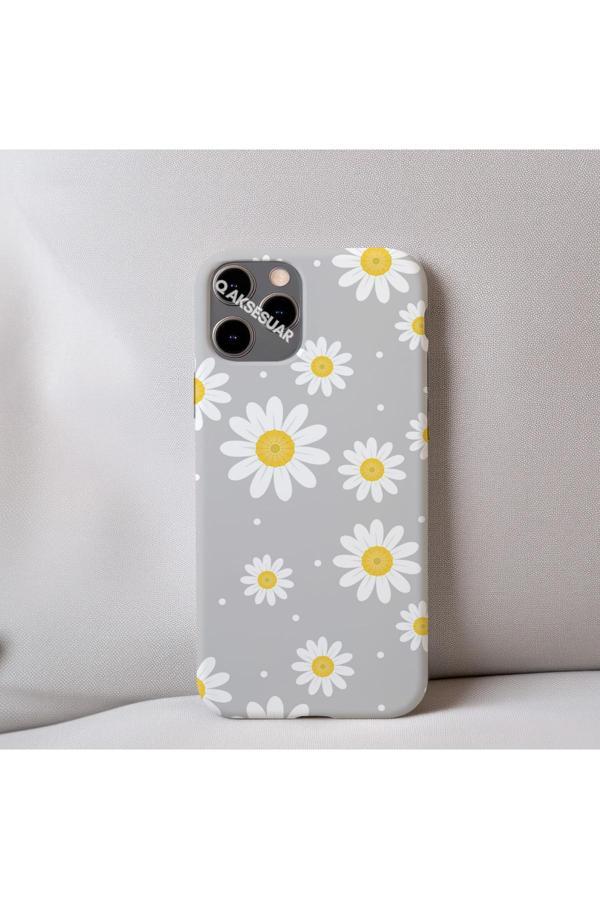 Q Aksesuar İphone 15 Plus Uyumlu Papatya Desenli İçi Kadife Silikon Tasarım Telefon Kılıfı Kapak - Image 1