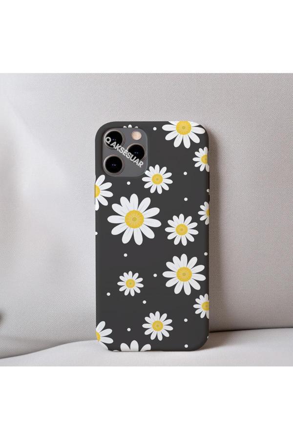 Q Aksesuar İphone 11 Pro Max Uyumlu Papatya Desenli İçi Kadife Silikon Tasarım Telefon Kılıfı Kapak - Image 1